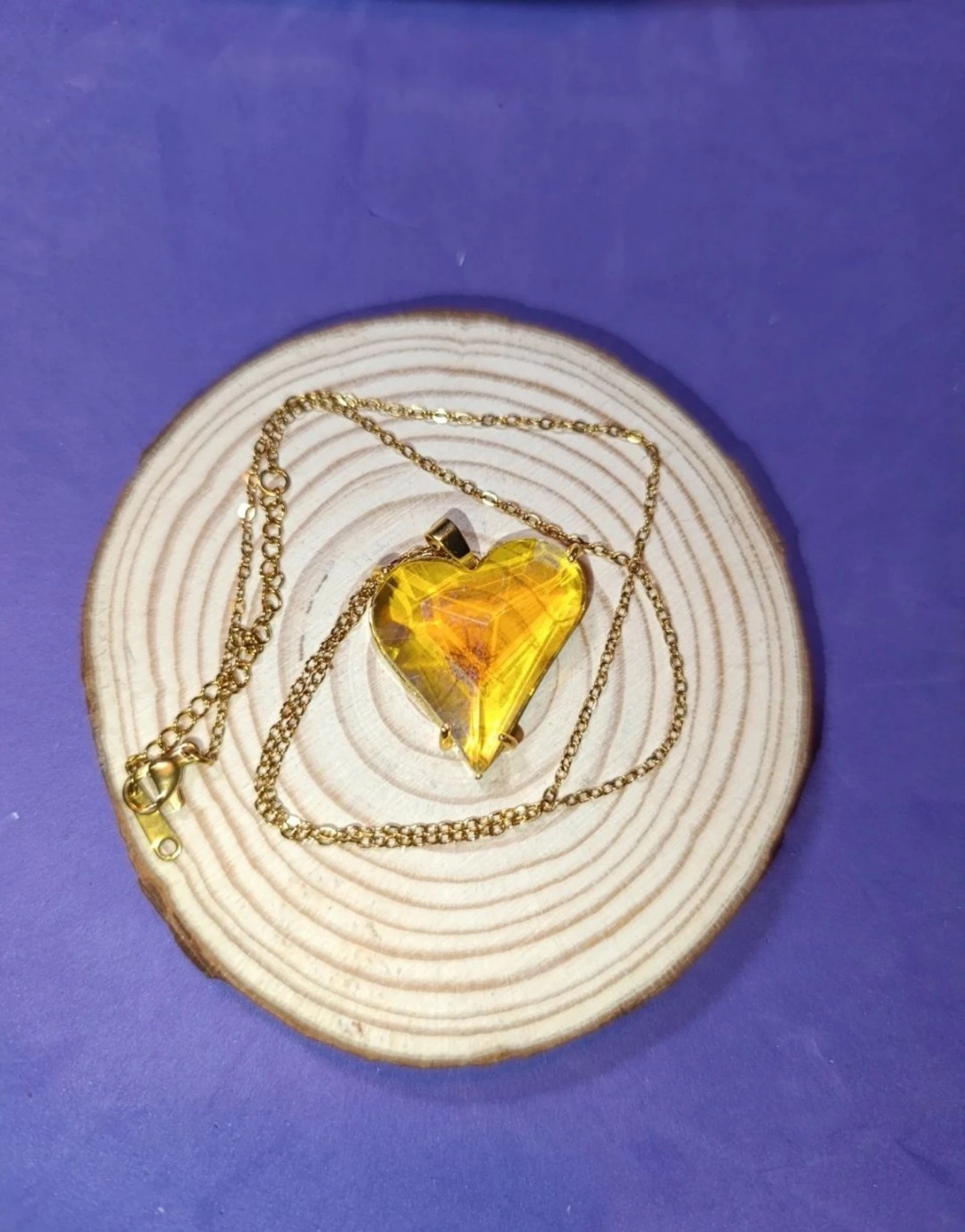 Golden steel necklace transparent acrylic heart 48 cms – photo 4